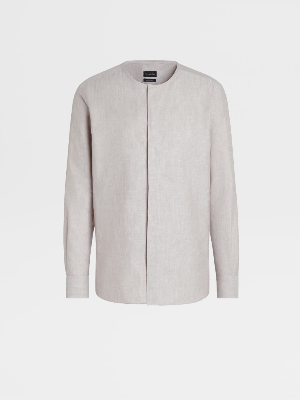Light Brown Cotton Linen and Silk Henley Shirt, Milano Regular Fit